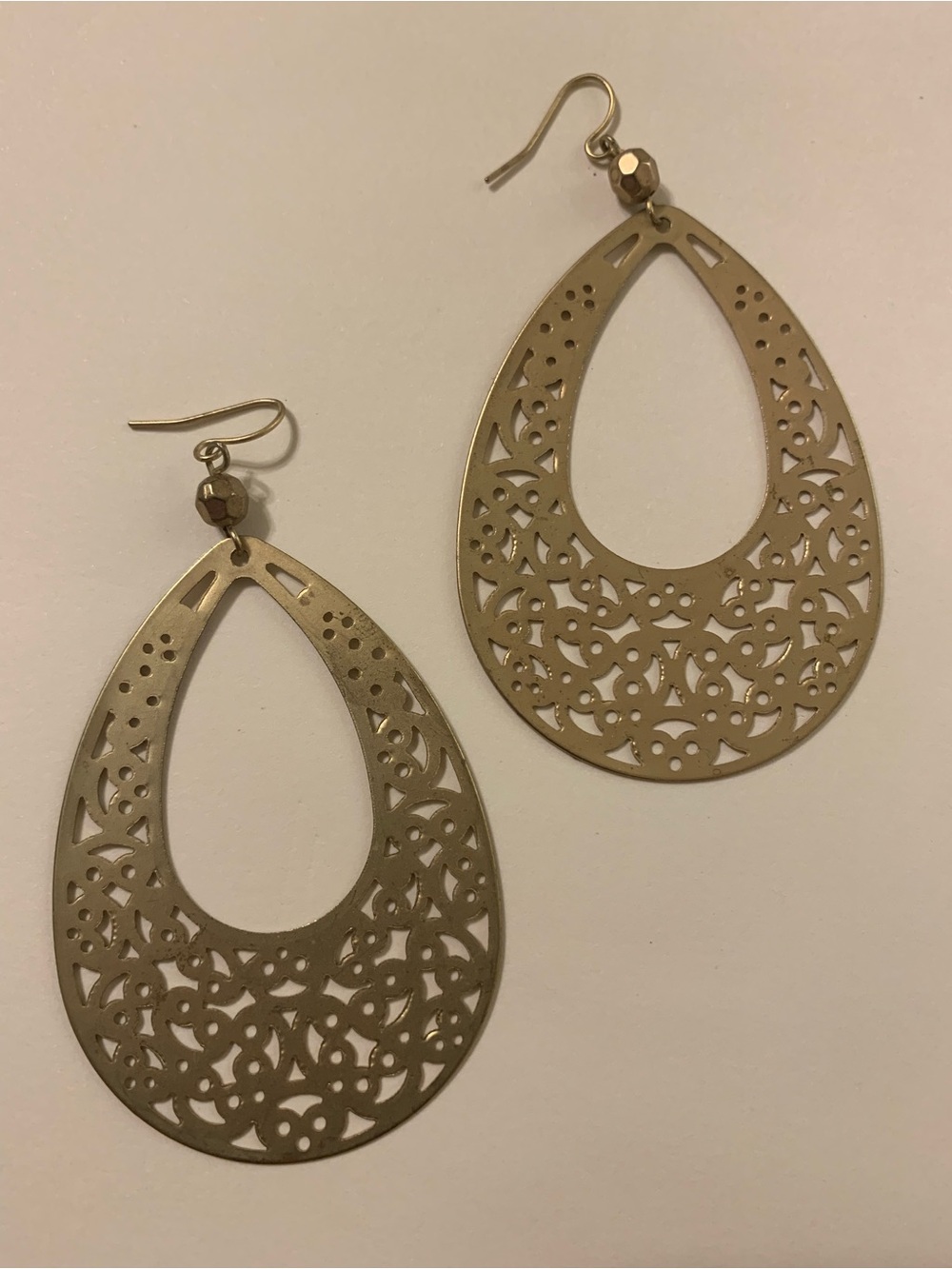 Gold-Tone Filigree Teardrop Earrings